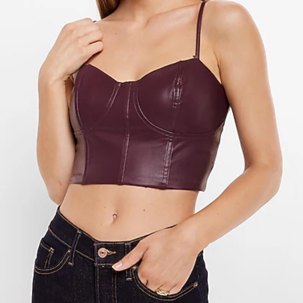 Express Body Contour Faux Leather Corset Cropped Top